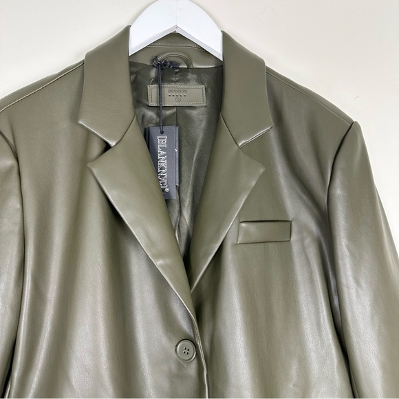 Blank NYC Faux Leather Blazer Jacket Olive Green - Picture 2 of 10